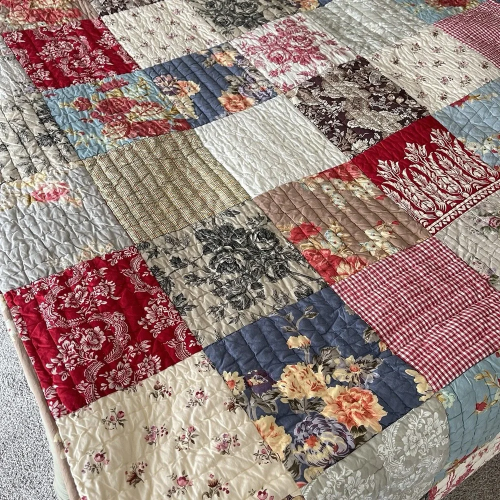 Pottery Barn Providence Patchwork Quilted Floral Blanket Full 68x86
